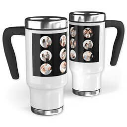 14oz Stainless Steel Travel Photo Mug with Circle Grid in Black, Gray or Red design