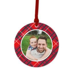 Thumbnail for Ceramic Round Photo Ornament with Festive Plaid design 1