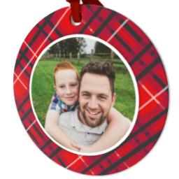 Thumbnail for Ceramic Round Photo Ornament with Festive Plaid design 2